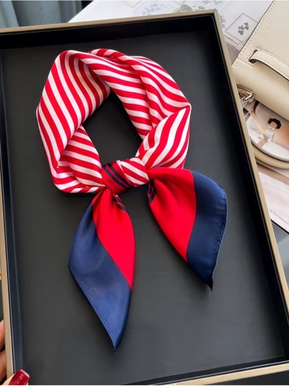 Red & Navy Striped Women's Neck Scarf